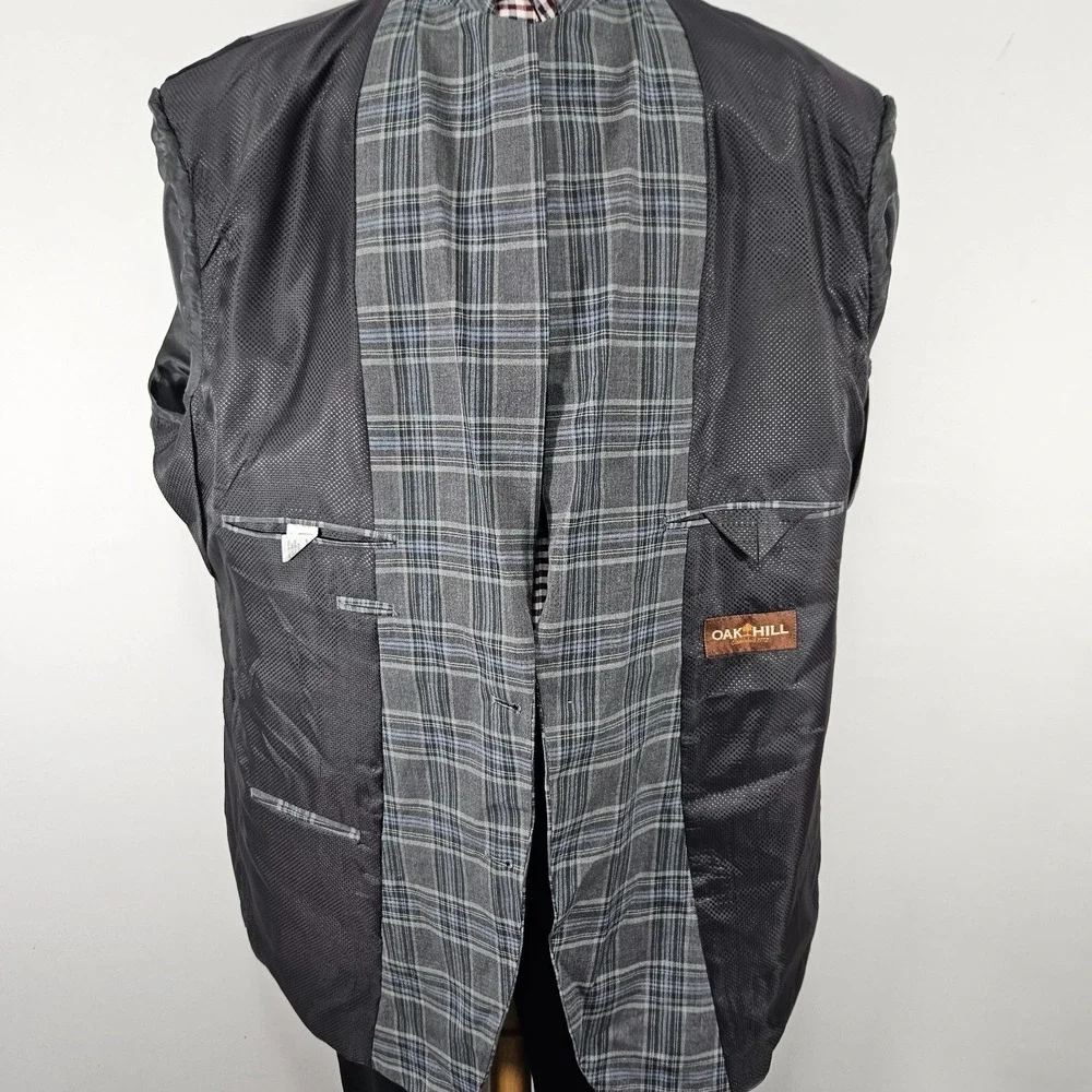 Oak Hill Men's Sport Coat Blazer Two Button Gray Plaid Linen Blend Size 3XLT